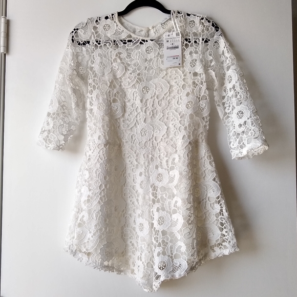 💙 NWT zara pure white lace romper with slip - Picture 2 of 5